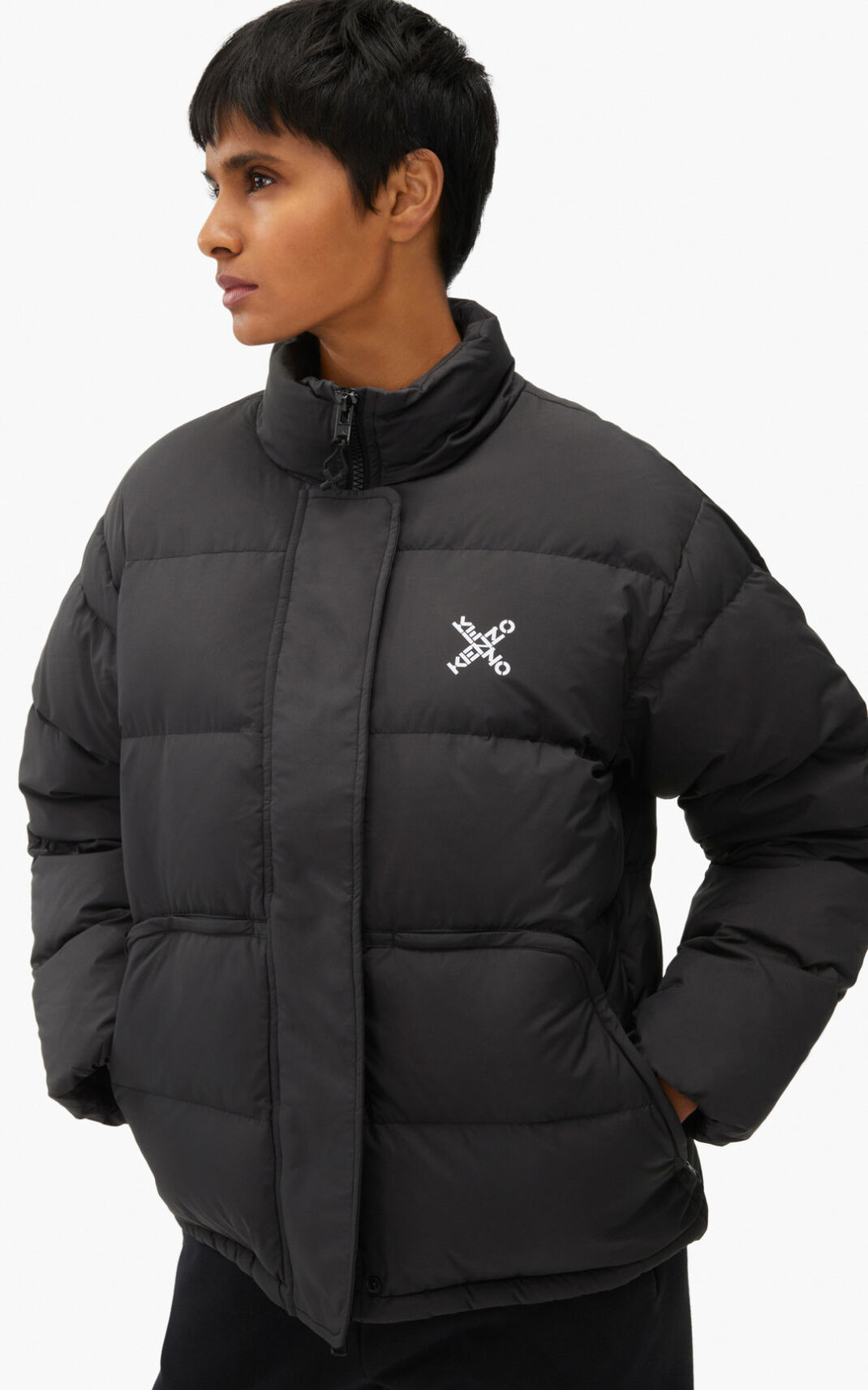 Kenzo Sport Little X Down Jacket Black For Womens 6083KDFWY